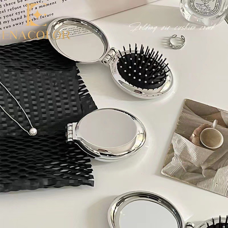 Enacolor Small Comb Foldable Mini Portable Mirror Press Comb for Ladies and Children Motorcycle Airbags