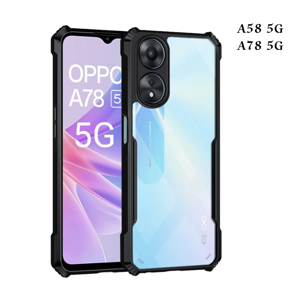 Oppo A58 5G / Oppo A78 5G Cover (V Notch Lcd Display Model- Same Size) Clear Transparent Bumper Black Cover Case -Non Yellowing