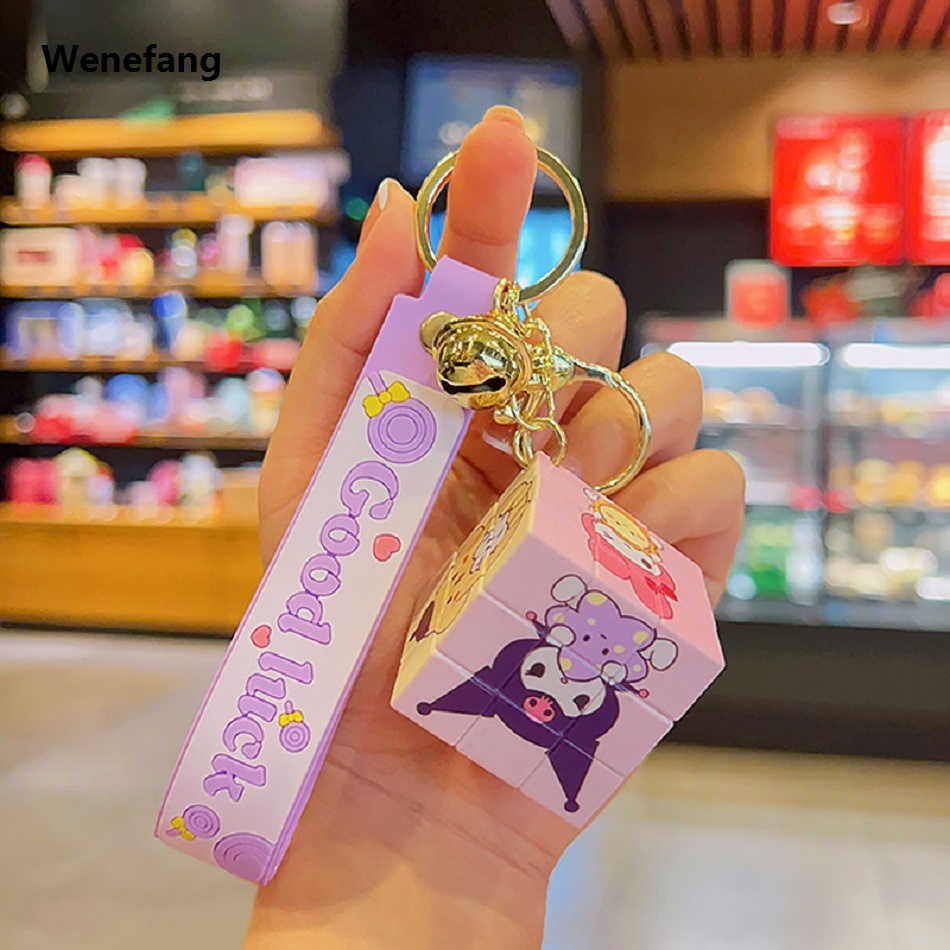 Wenefang Cartoon Sanrio Rubik's Cube creative key chain Kulomi Hello New Kitty Cinnamoroll Stitch pendant doll cute key chain gift