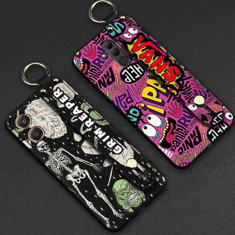 Silicone Back Cover Phone Case For MOTO G06 Anti-knock Wristband Ring Protective Personality Wrist Strap Phone Holder