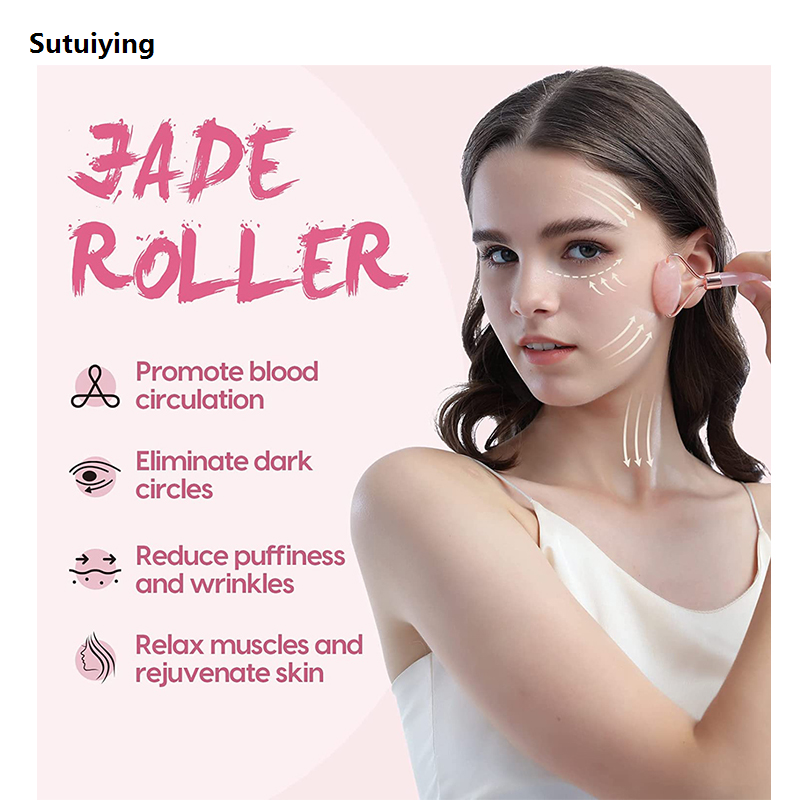 Sutuiying 1set Gua Sha Set,Facial Roller Massage Tool Natural Rose Quartz Hot Selling for Face, Eyes, Neck, Skincare Beauty, Relieve Fine Lines