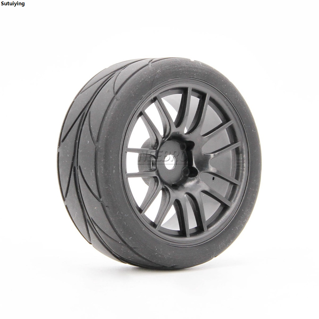 Sutuiying 4pcs 65mm Rubber Tire Wheel Tyre 12mm Hex for Tamiya TT01 TT01E Luxury TT02 TT02B XV01 TA06 PTG-2 1/10 RC Racing Car Upgrades Parts