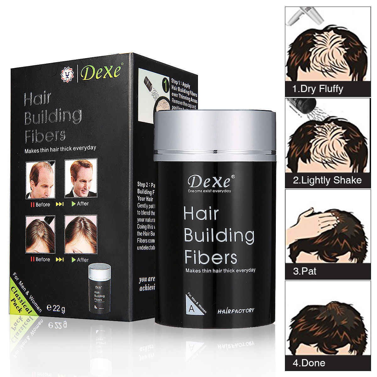 Dexe Hair Building Fibers For Men & Women -Black - 22 g