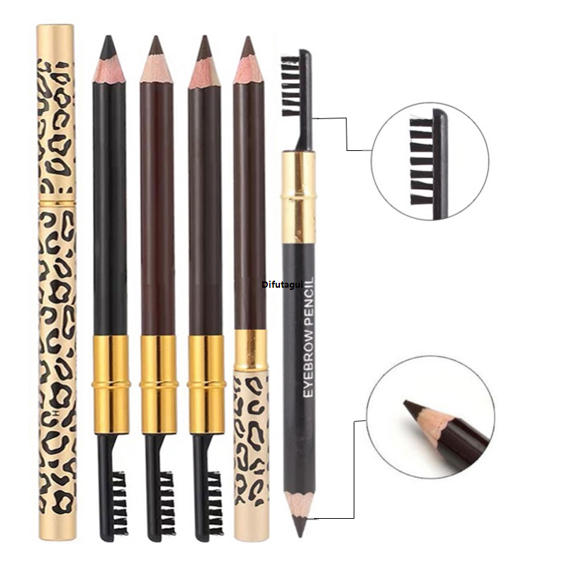 Difutagui High Quality Lasting Color Double Head Eyebrow Pencil with Brush Waterproof Portable Not Blooming Black Brown Professional Tint Shade Eyebrows Makeup