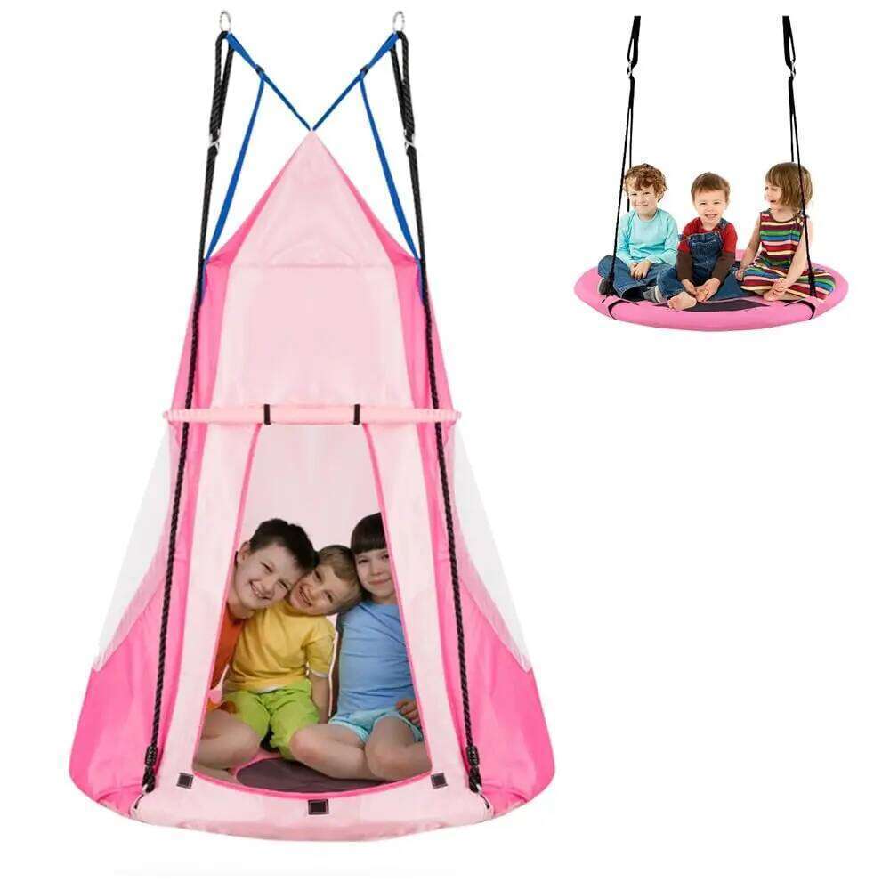 Kids Hanging Chair 2-In-1 40 H Hammo Tree Swing Seat & Detachable Play Tent, Max Acity 330 Lbs, Outdoor Indoor Nest