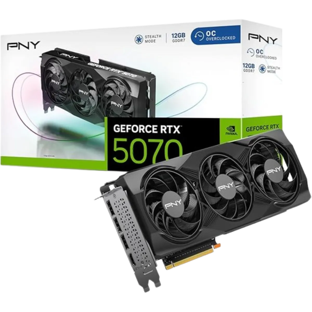 PNY GEFORCE RTX 5070 | 12GB TRIPLE FAN | OVER CLOCKED | 4K Resolution | 192-bit | 2.16 GHz Clock Speed | GRAPHICS CARD | 2 Years Warranty