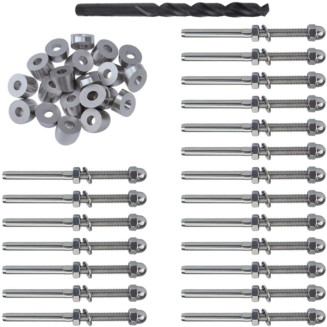 OUMERY 20 Pairs 1/8 inch Cable Railing Kits 30 Degree Beveled Washer Threaded Stud Tension End Fitting Terminal for Decking