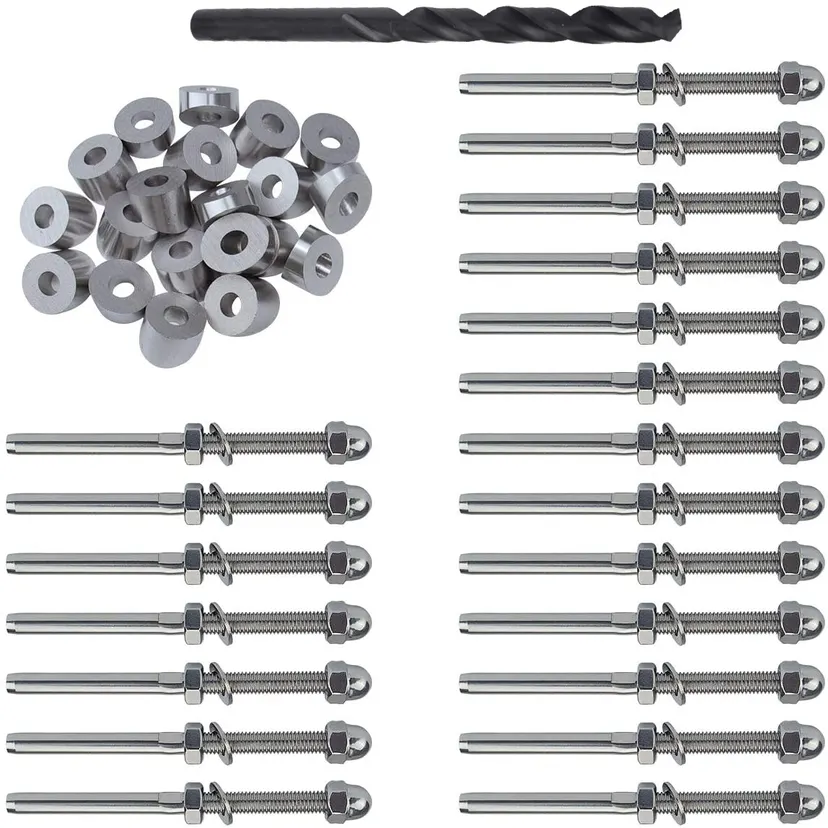 OUMERY 20 Pairs 1/8 inch Cable Railing Kits 30 Degree Beveled Washer Threaded Stud Tension End Fitting Terminal for Decking