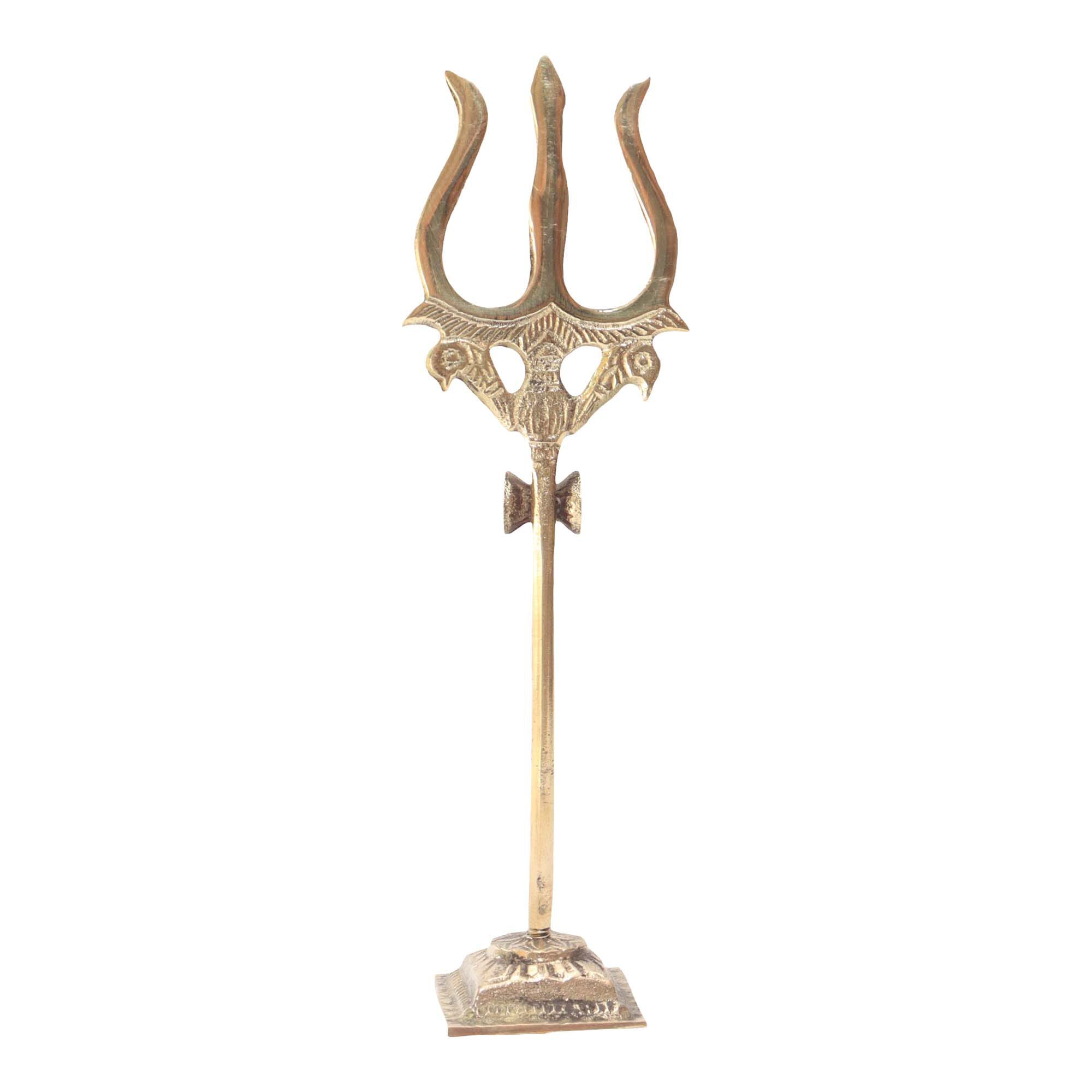 Lord Shiva Brass Trishul With Damru On Stand 7Inch 80Gram