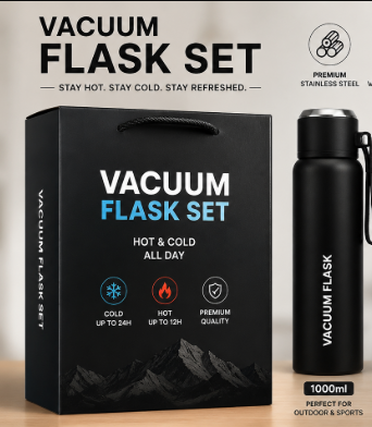 3-in-1 Vacuum Flask Set Stainless Steel Water Bottle Set (1000ml + 750ml + 500ml) | Hot & Cold Insulated Thermos Bottles | Leakproof Travel Flask Set