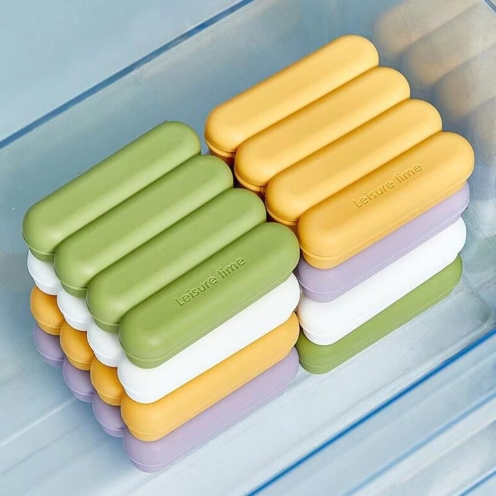 New 4 Grids Silicone Ice Cube Tray With Lid Leakproof Strip Ice Mold Reusable Easy Release Popsicle Mold