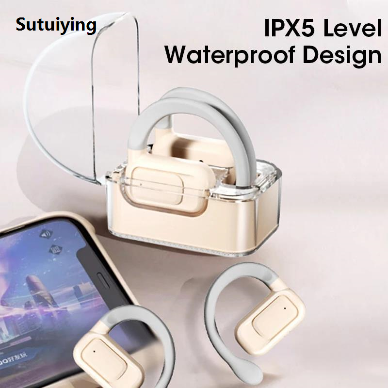 Sutuiying Wireless Headphones OWS Earbuds Deep Bass Rotable Earhook Open Luxury Ear Earphones Bluetooth 5.3 with Mic for Drivers Office Sports