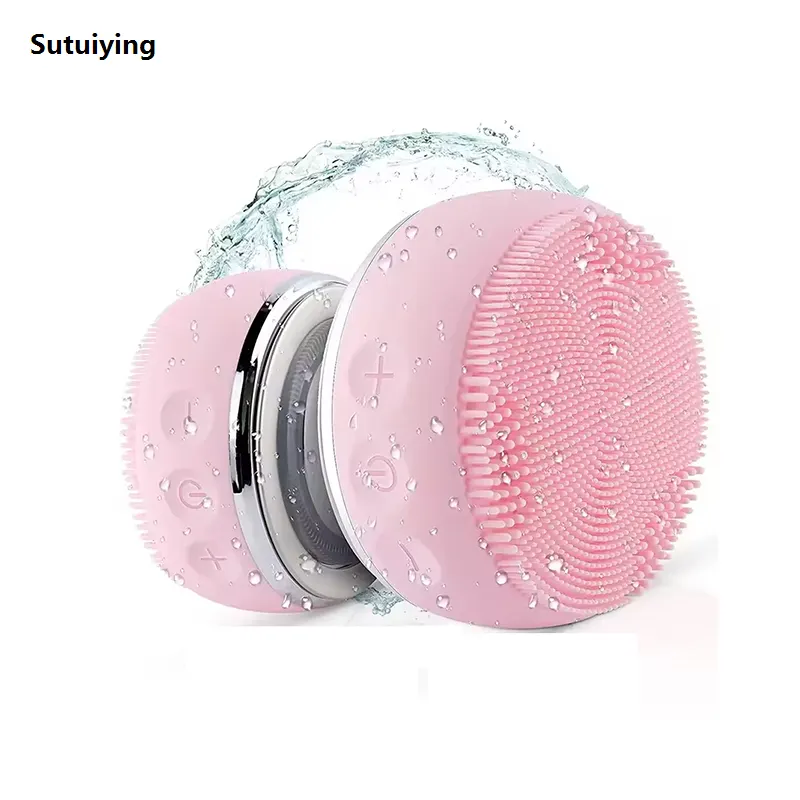 Sutuiying Mini Electric Waterproof Silicone Face Cleaning Brush Ultrasonic Portable Face Massager Sonic Vibrating Facial Cleansing Brush - image 1