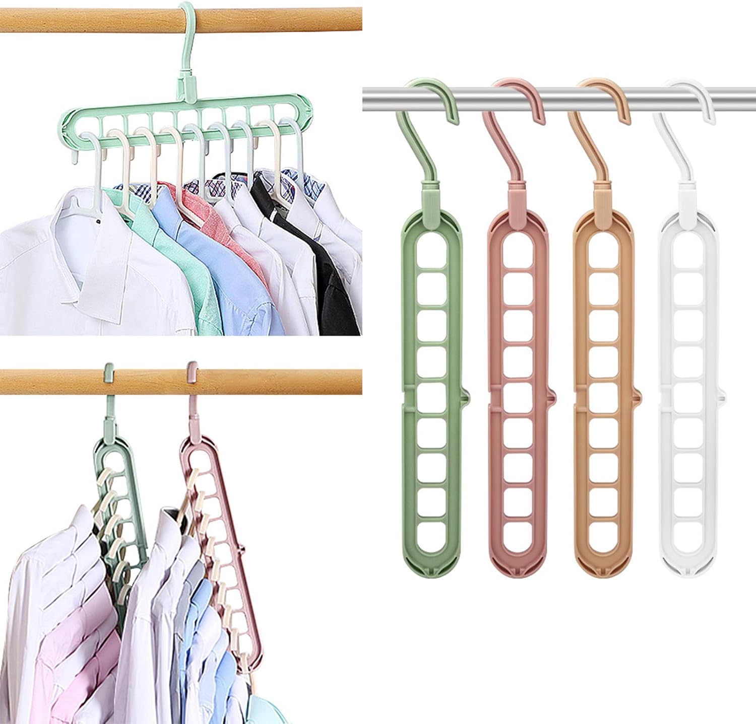 Multi Hanger with Swivel Hook 9 Holes Magic Wardrobe Space Saver Folding Hangers Closet Organiser Anti-Skid Plastic 360 Degree Wet and Dry Clothes Hanger (Pack of 1)