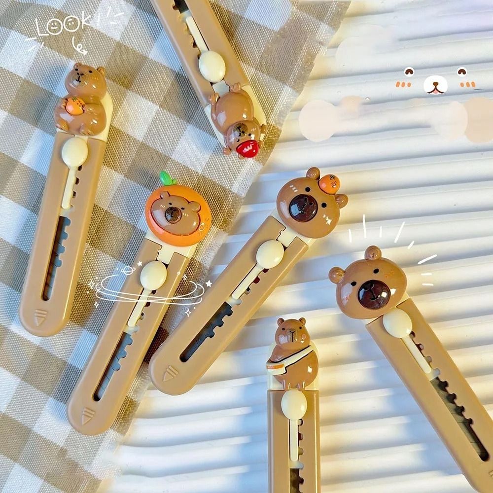 New Plastic Bear Head Cutter Mini School Office Supplies Paper Cutting Tool Cartoon Retractable Letter Opener