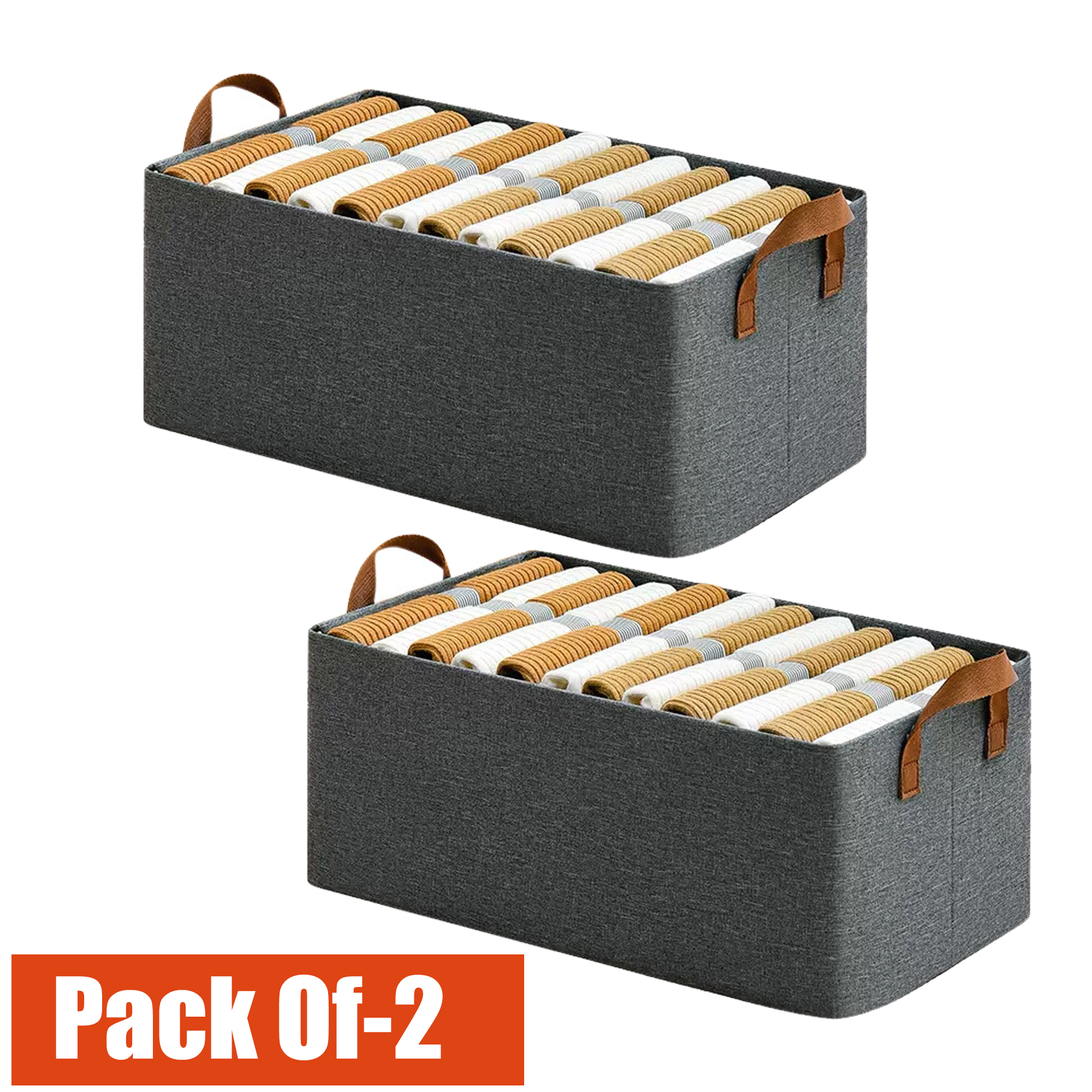2 Pcs Pack Foldable Clothes Storage Box with Handles | Waterproof Wardrobe Organizer for Jeans, Shirts, Underwear & Socks | Space-Saving Closet Drawer Bin