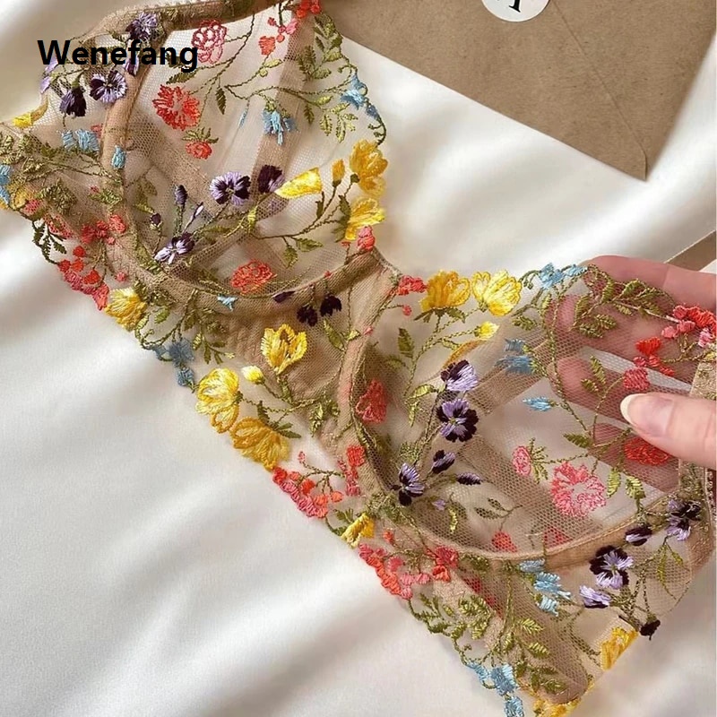 Wenefang Ellolace Lingerie Fancy Lace Set Woman 2 Pieces Transparent Profesional Women's Underwear Embroidery Beautiful Bra And Panty Set