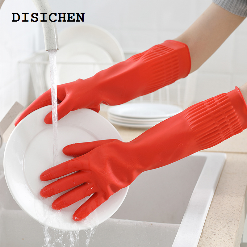 DISICHEN Hot Selling Flexible Comfortable Rubber Clean Gloves Red Dish Lady Washing Long Home Bathroom Cleaning Kitchen Accessories