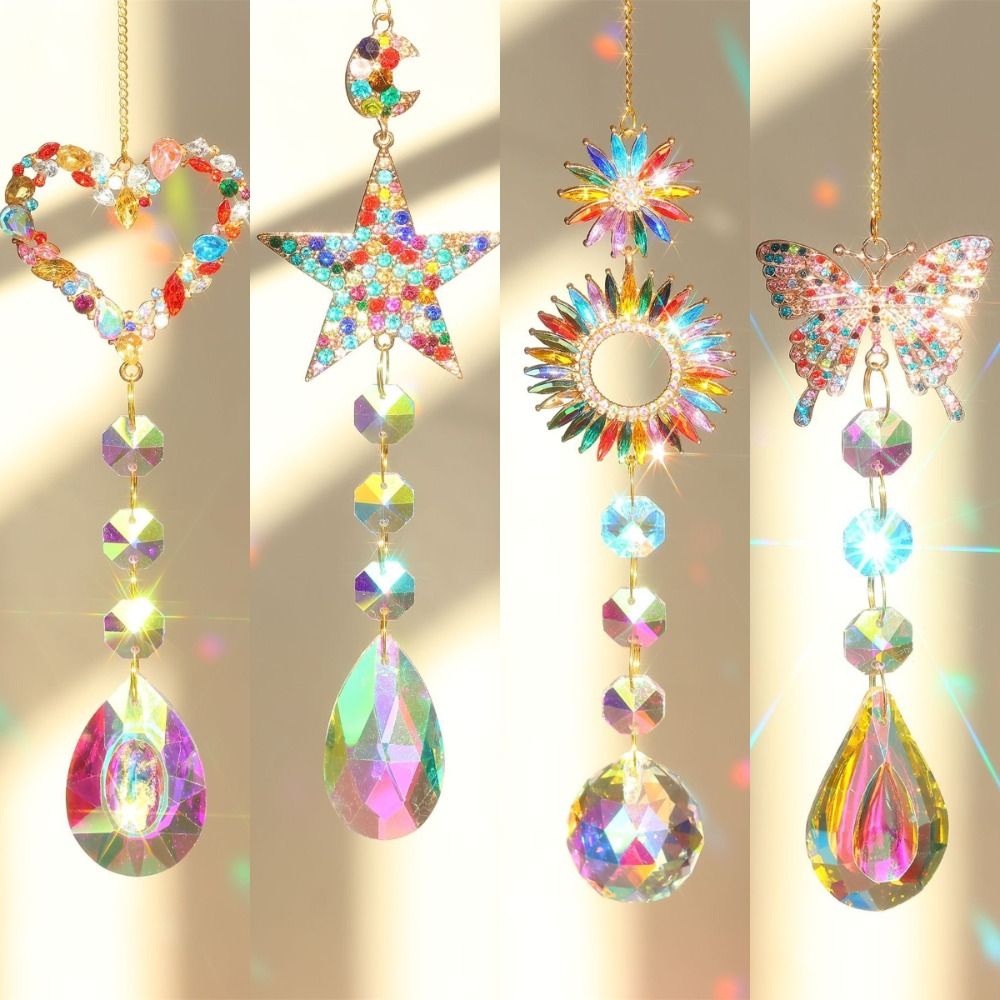 New Room Rainbow Suncatcher Colorful Diamond Love Star Butterfly Sun Catcher Multicolored Gift Crystal Pendant Window Yard