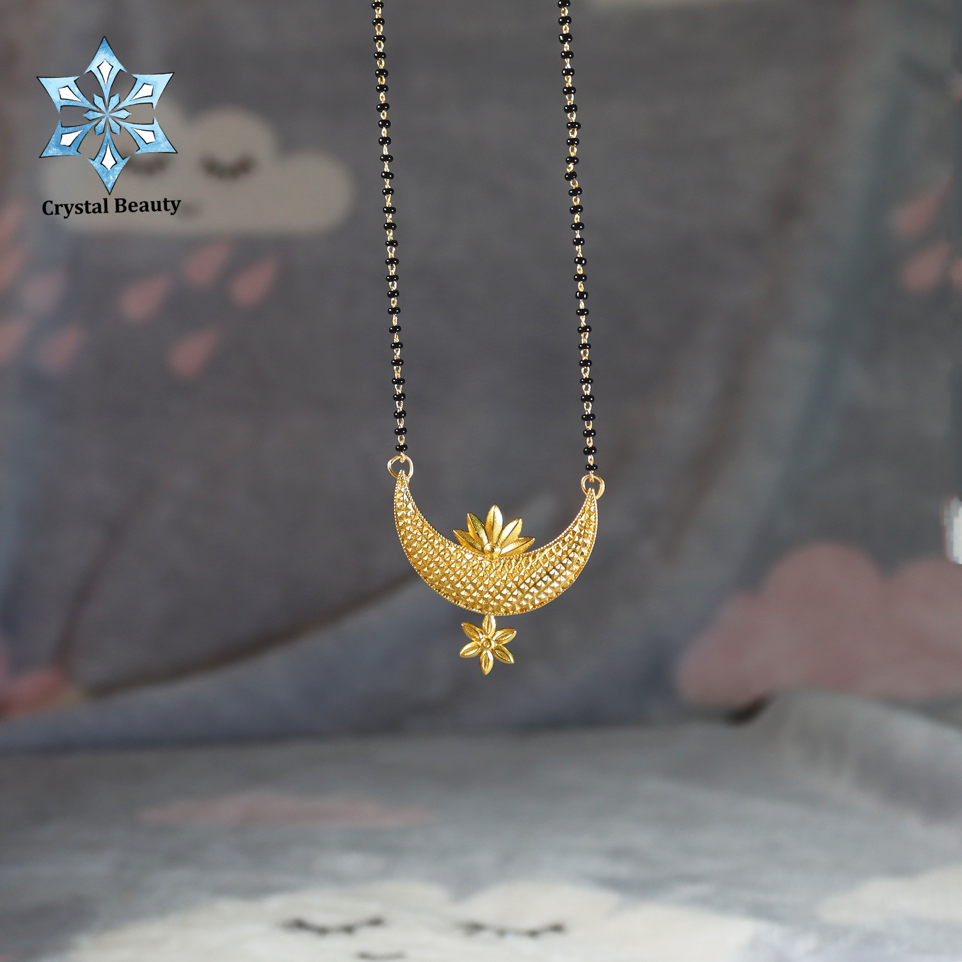 Black Potey Moon And Sun Shaped Mangalsutra(Pure Gold Plated) For Women