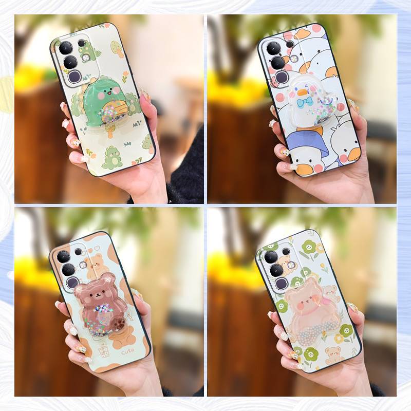 Rotatable stand Glitter Phone Case For VIVO Y29 4G/T4X 5G Soft Case Kickstand Cartoon Anti-dust TPU Silicone quicksand