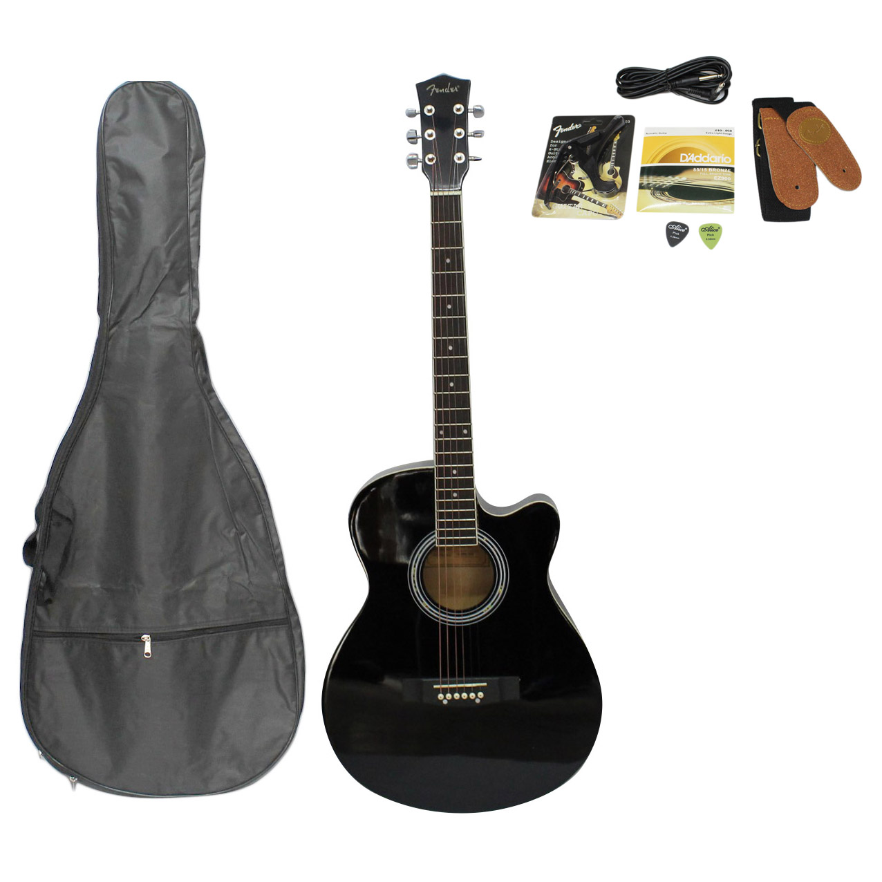 Fender Acoustic Guitar With 4 Band Equlizer With Cover, String, Capo, Belt, Jackwire And 2PICKS