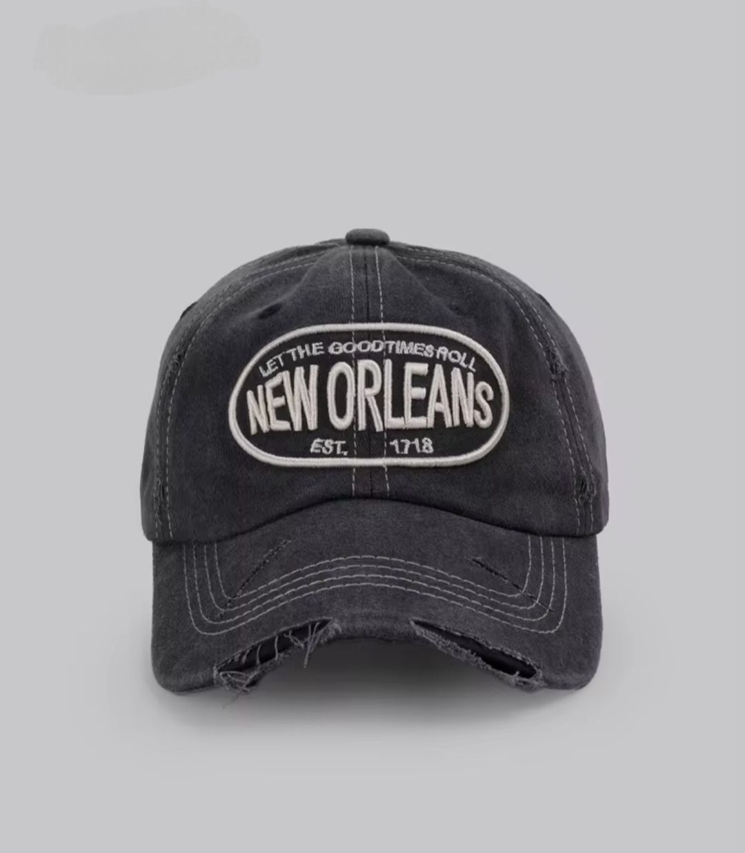 Masala Beads New Orleans Embroidered Washed Denim Baseball Cap Vintage Breathable Hat Y2K Snapback Adjustable Wide Brim Caps Streetwear Hip Hop Cotton Visors Cap Sunshade Hats Daily