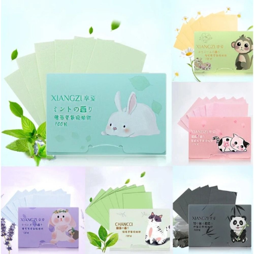 100PCS Fragrance Facial Oil Absorbing Paper Bamboo Charcoal Portable Anti-Grease Paper Natural Green Tea Oil Blotting Paper