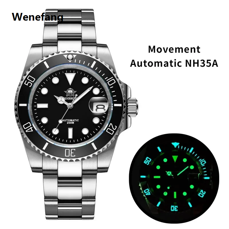 Wenefang ADDIESDIVE NH35 Movement Automatic Watch Sapphire Crystal Mechanical Wristwatch 200m Diving Super Luminous Watches reloj hombre