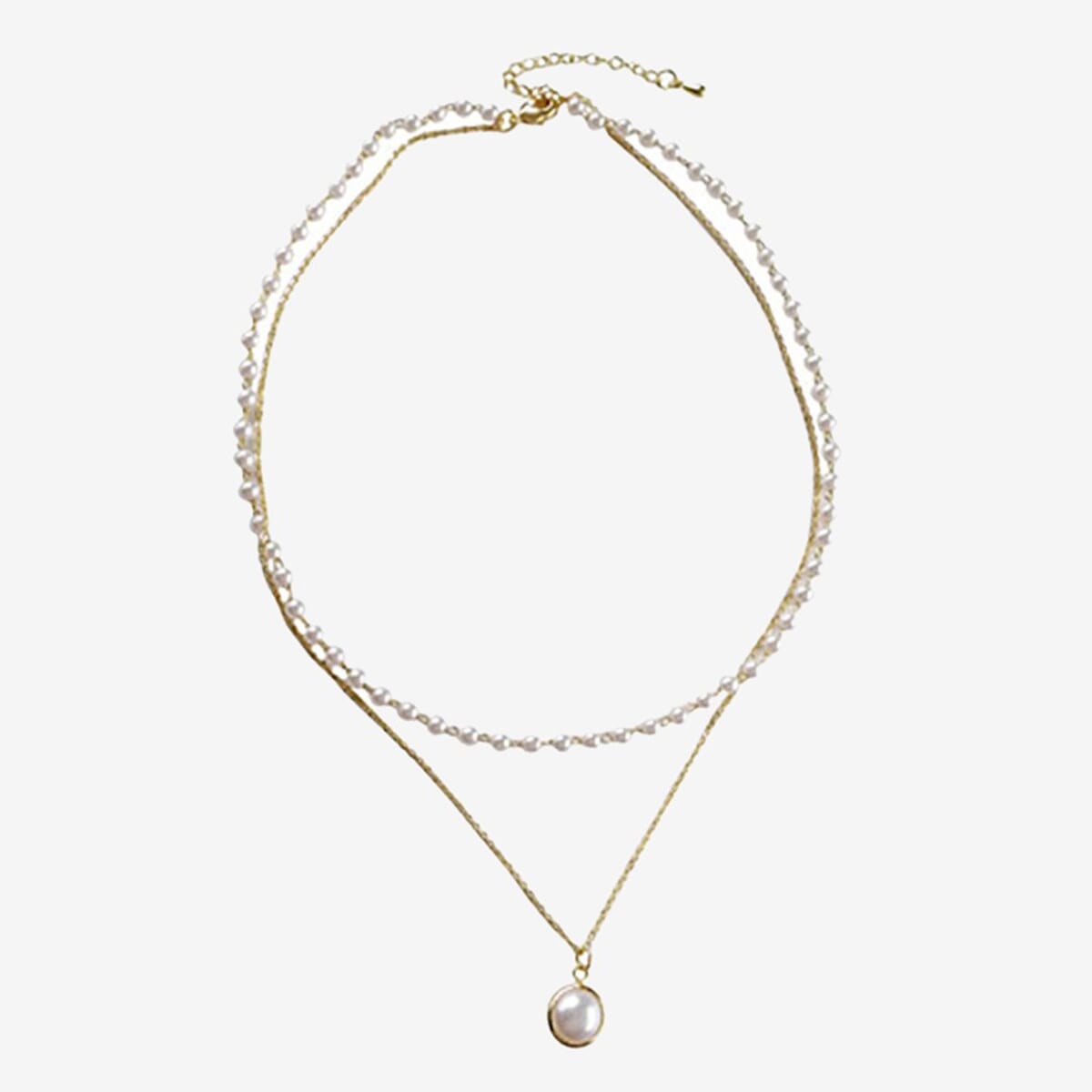 Enacolor Ins Vintage Double Layer Pearl Necklace Pendant Baroque Jewelry