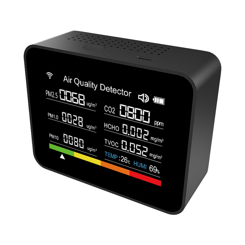 13 in 1 Tuya WIFI Air Quality Monitor CO2/TVOC/HCHO/PM2.5/PM1.0/PM10/Temperature/Humidity/Time/Date/Alarm/-Black