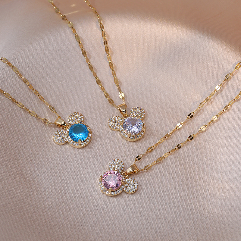 【New Arrivals】Necklace Female Shijia Minnie Cute Fun Mickey Mouse Shihua Crystal Clavicle Chain Pendant One Piece