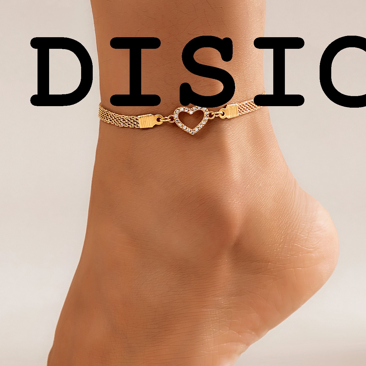 DISICHEN PuRui Trendy Full Rhinestone Heart Geometric Charm Anklet for Women Net Chain On Leg Bracelet Ankle Girls Party Beach Jewelry