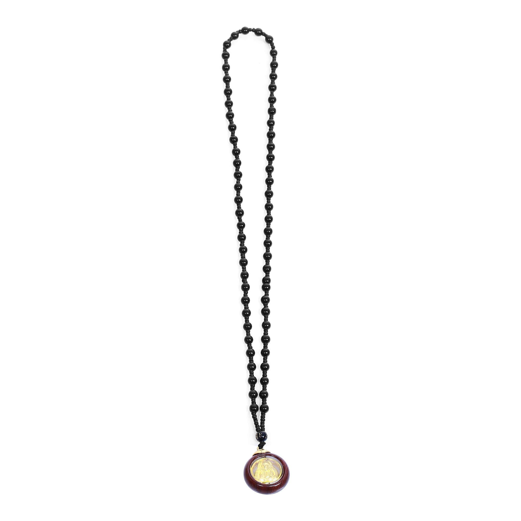 Imitation Black Onyx Stone Necklace With Blessing Buddha Pendant For Women