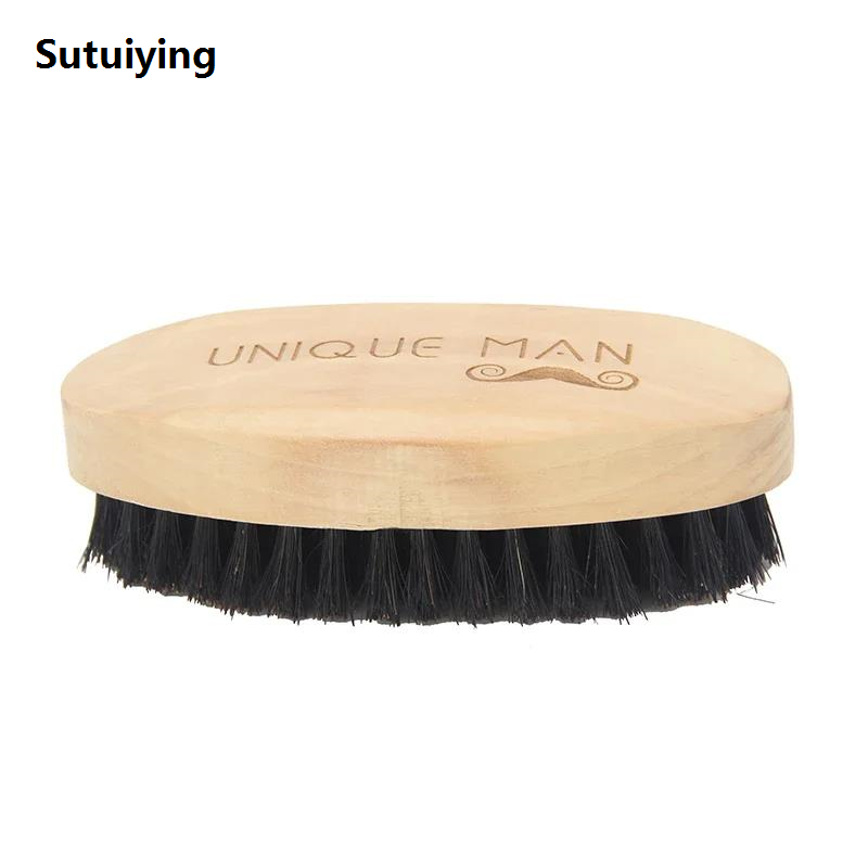 Sutuiying Wooden Hair Beard Brush For Men Natural Wood Comb Boar Bristle Mustache Profesional Brush Travel Men's Waves Brush Gifts Birthday Beard Care