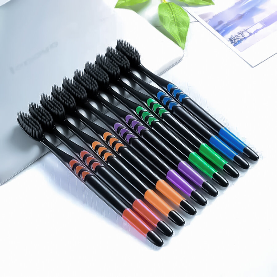 NB99 10 Pieces of Family Pack Bamboo Charcoal Nano Tooth Brush Ultra Soft Toothbrush Friendly Oral Toothbrushes