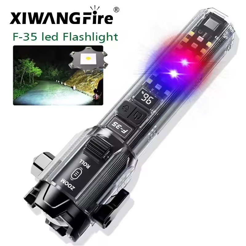 F35 High Power LED Flashlight USB Rechargeable Long Range Tactical Torch Strong Light Lamp Outdoor Ultra Powerful Flash Light Safety Light For Cars