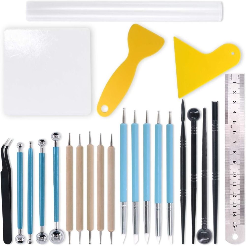 Sculpting for Craft Making Rubber and metal Clay Sculpting Tools White, yellow, blue, black, silver, wood Pottery Tools Polymer Painting Wooden Dotting Tools Kits Pottery Accessories