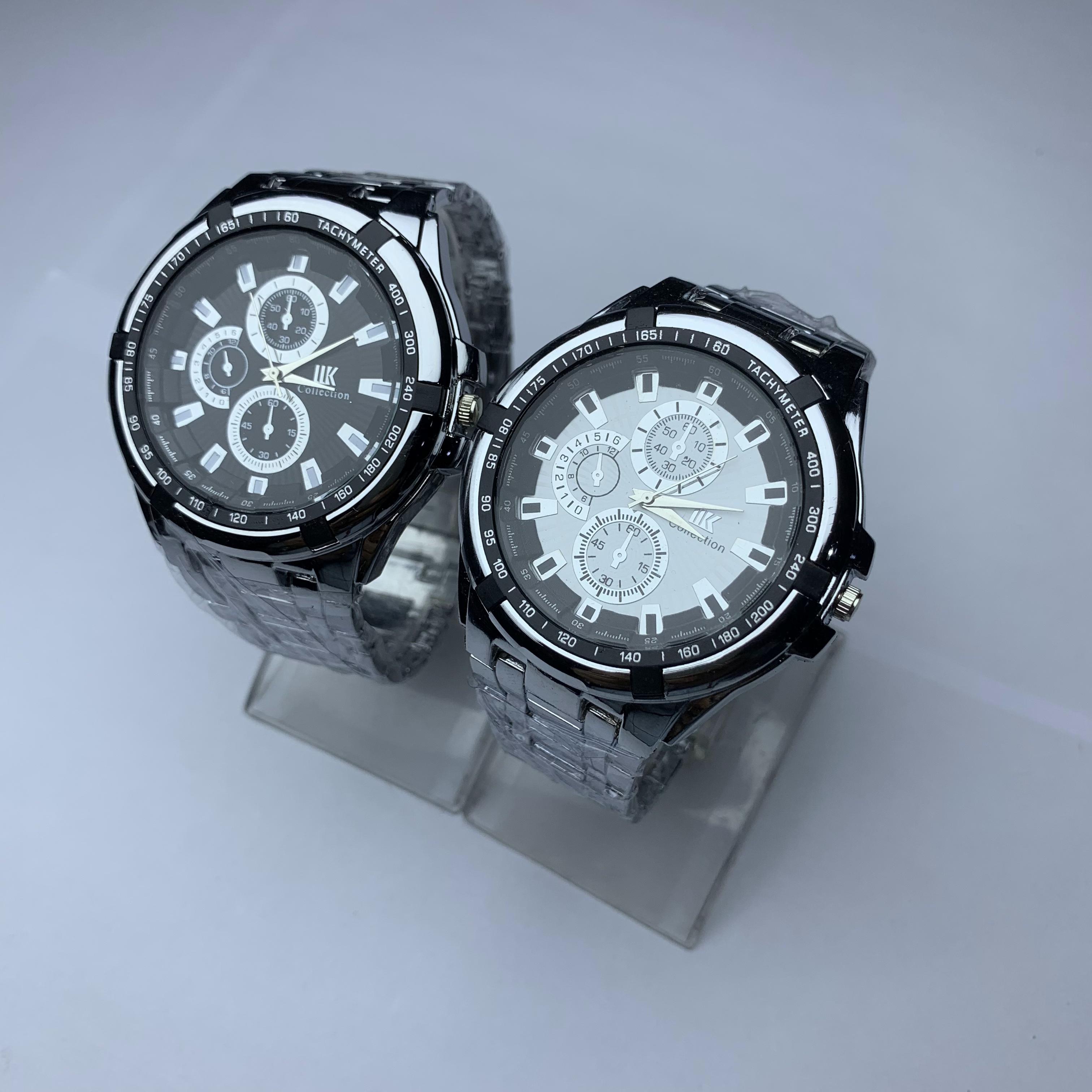 Stainless Steel Round Black/White Dial Silver Color Chain Fashinable Best Quality Watch For Men- Time Plaza- 2 Pics Combo Pack