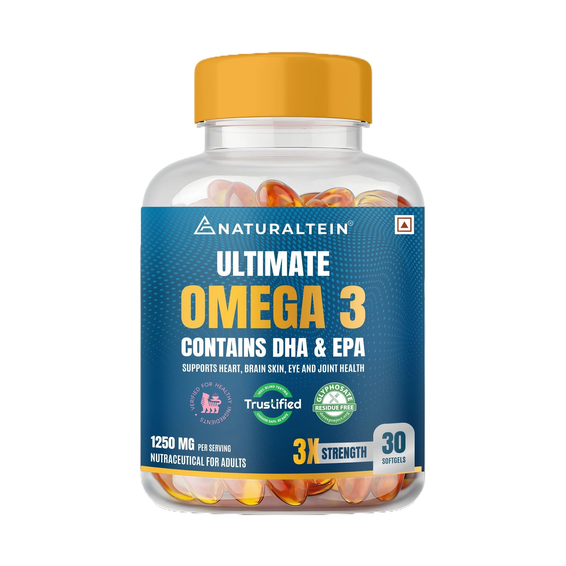Naturaltein Omega 3 Triple Strength Fish Oil- 30 Softgels For Better Absorption, Heart, Brain, Eye & Joint Support
