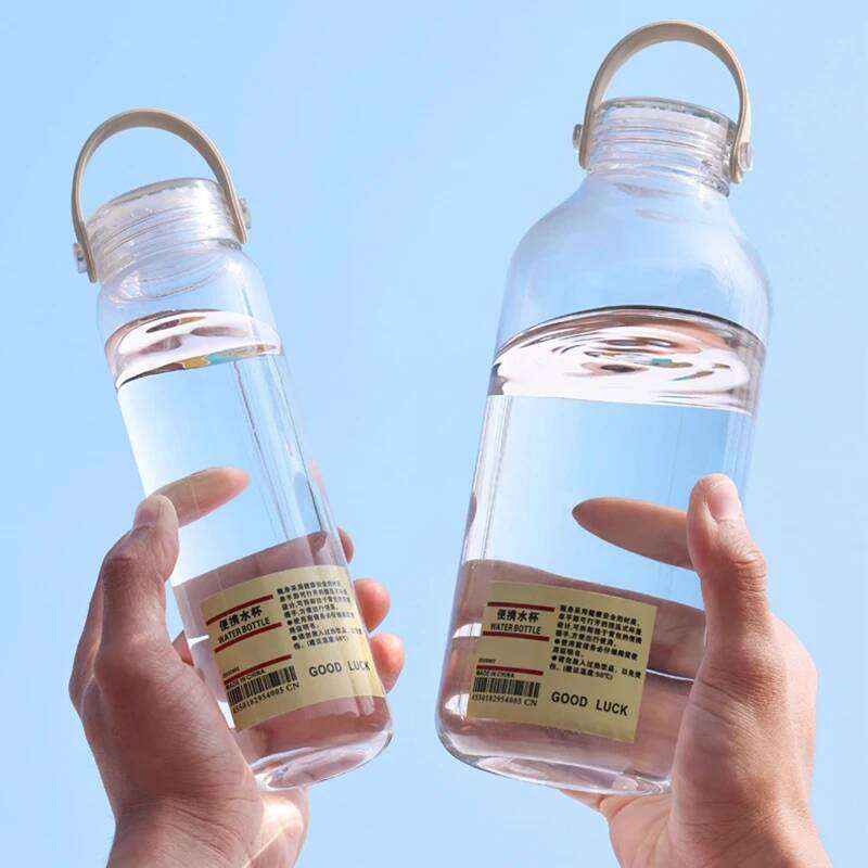 Transparent Plastic for Male and Female Students Simple with Text Portable Sports Large Capacity Water Cup