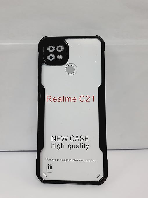 Shock Proof 4 Sides Protection Clear Transparent Back Cover Case with Black Border for Realme C20 / Realme C11 2021 - (Transparent/Black)
