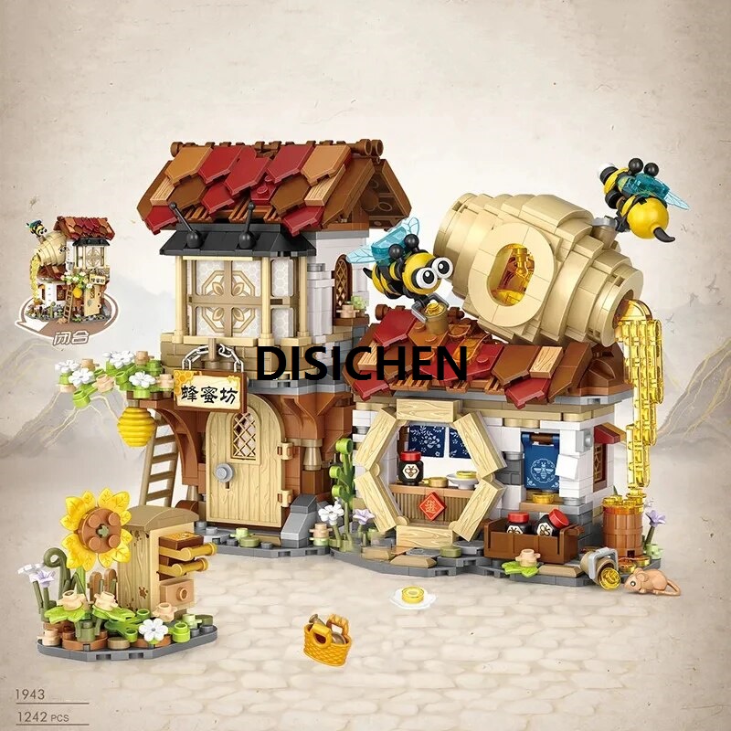 DISICHEN LOZ new creative Mini Street View Bee Shop Building blocks DIY China folding Street View children's educational toy surprise gif New style