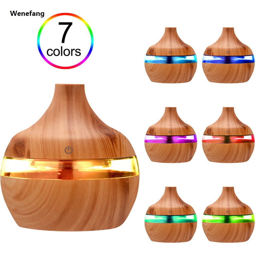Wenefang Electric Humidifier Essential Aroma Oil Ultrasonic New Wood Air Humidifier LED Light