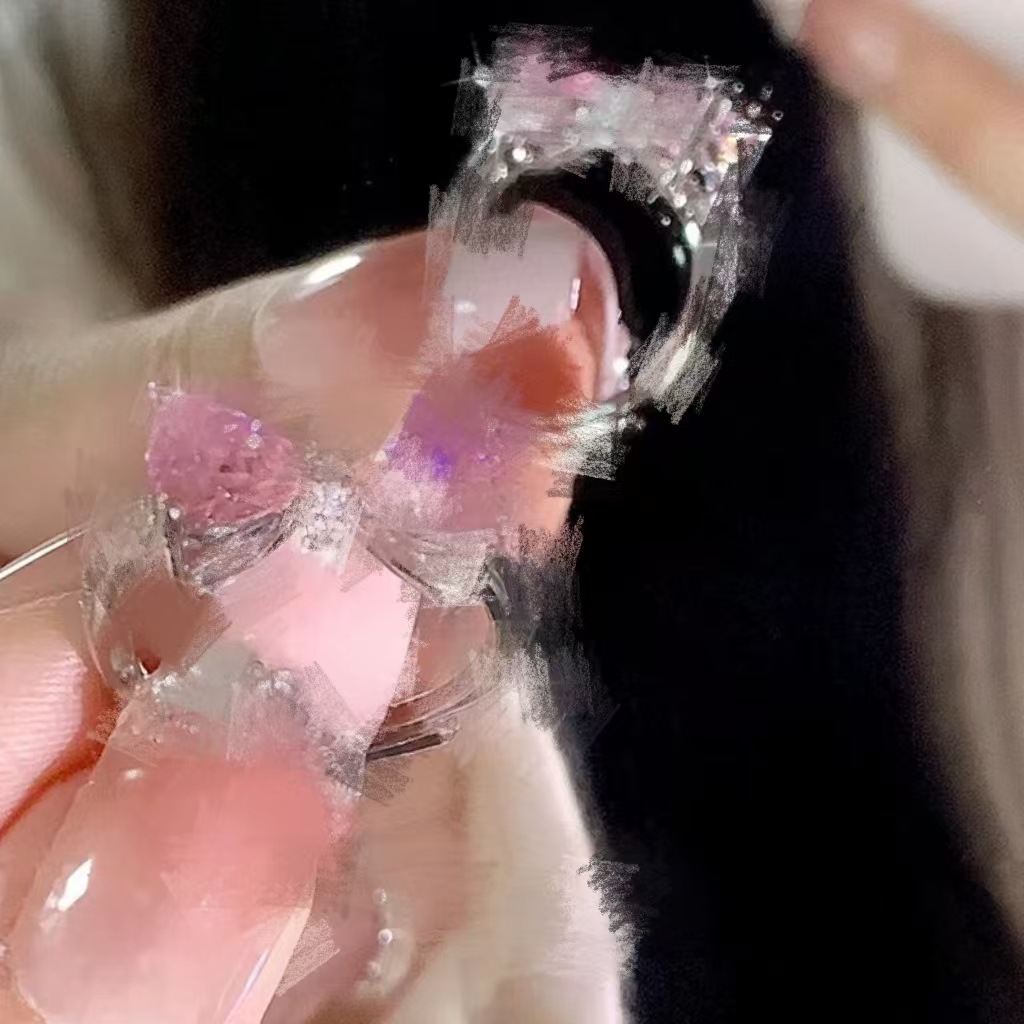【New arrivals】Princess French Romantic Pink Diamond Bow Ring Female Sweet Niche Birthday Gift