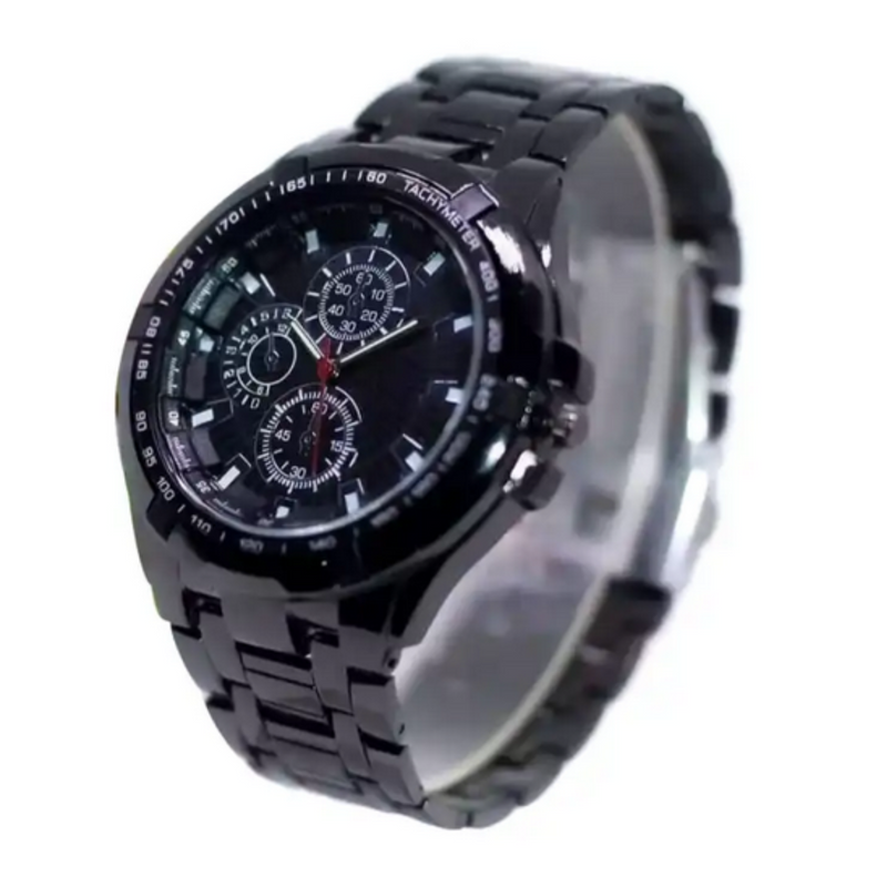 IK Collection Big Analog Round Dial Watch With Metal Chain For Men - Black | Fashion Analog Watch For Men