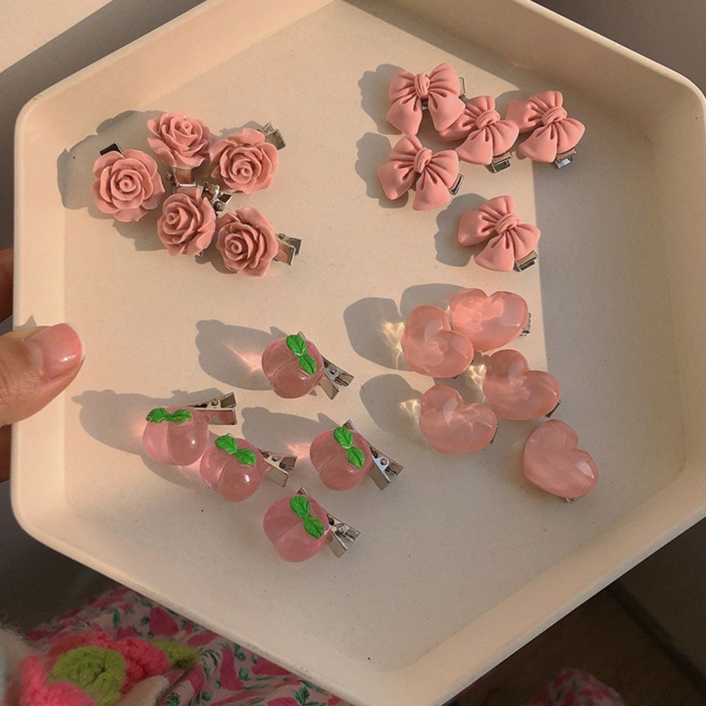 5pcs New Mini Pink Rose Flower Girls 5Pcs Bangs Hair Clips Hairpin Headwear