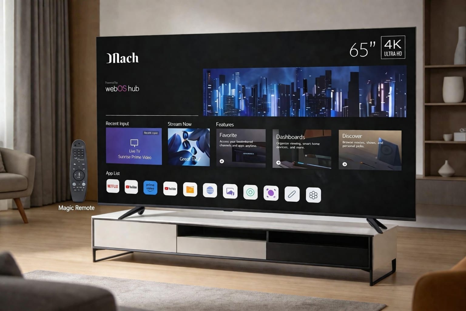 MACH 65 inch Ultra HD 4K LED Smart WebOS TV with Magic Remote Bezel Less/ 1 year Replacement Warranty