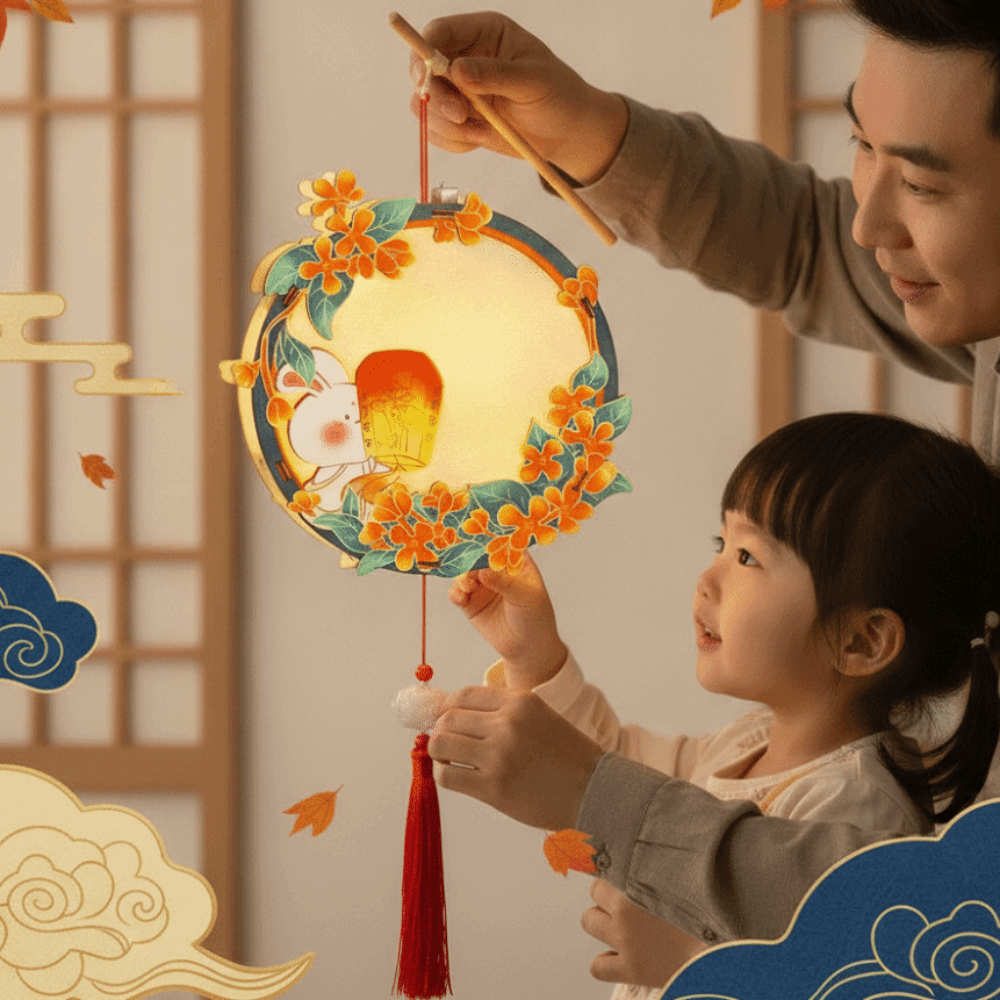 Portable Lanterns Craft Material Rabbit Lanterns Paper Hollow Hanging Tassel Glowing Flower Lamp LED Strings Eco Friendly Festival Nightlight School Crafting