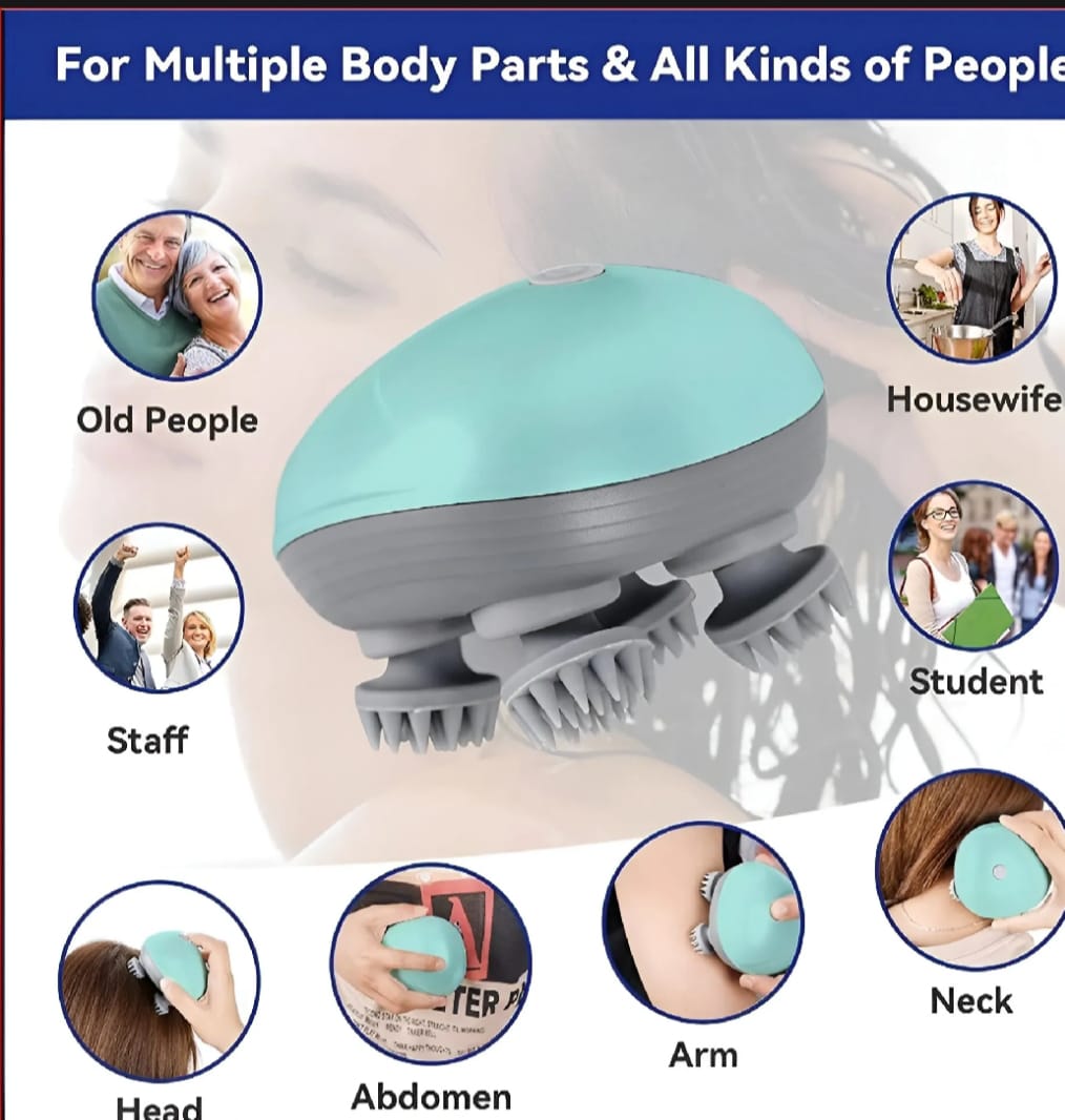 Smart Electric Scalp & Body Massager for Men & Women - 3 Mode Kneading Head, Neck & Pet Massage Device, Waterproof Rechargeable Portable Massager